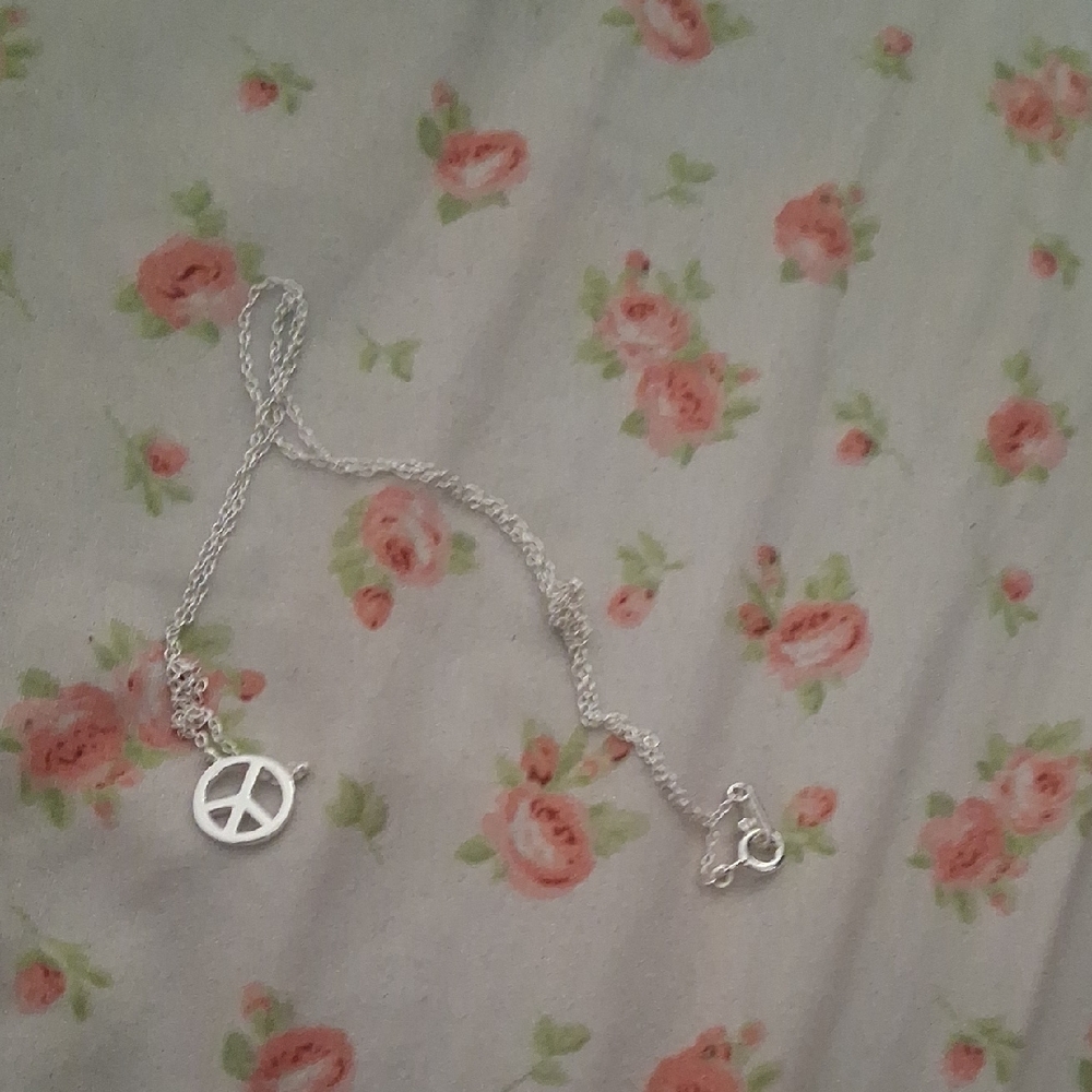 Sterling Silver Tiny Peace Sign Necklace. For A Young Adult. New